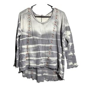 Altar State Tie Dye Embroidered Distressed Sleeve Pullover Top One Size